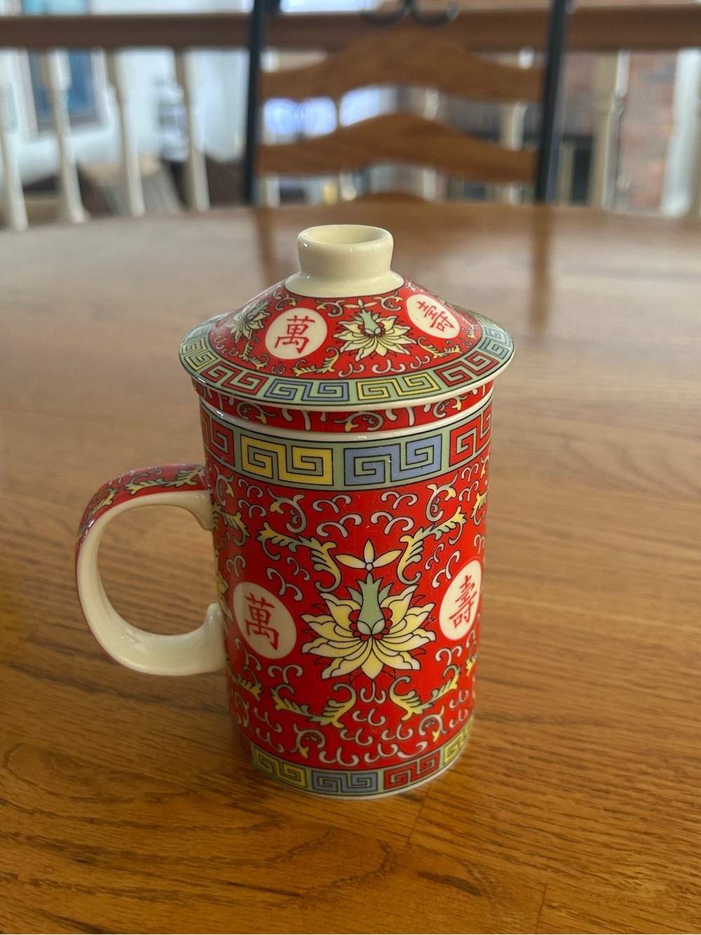 Red Floral Ceramic Lidded Mug
